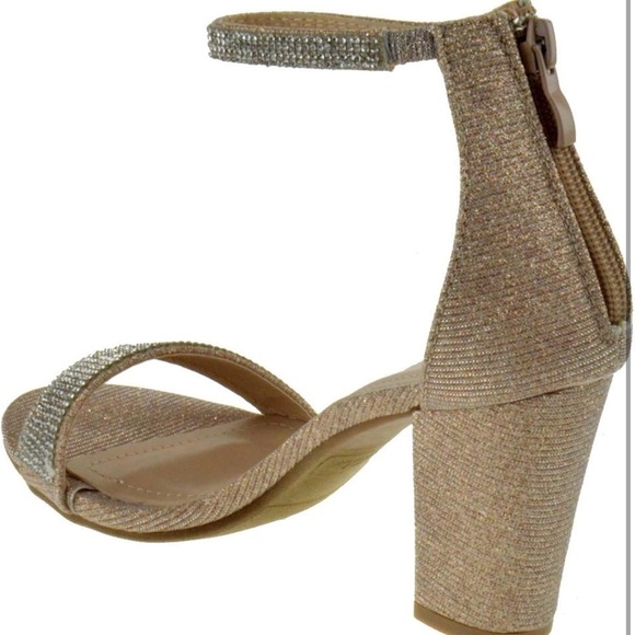 Womens Chunky Heel Single Band Platform Rhinestone Dress Sandals Rose Gold 8 - Picture 4 of 8